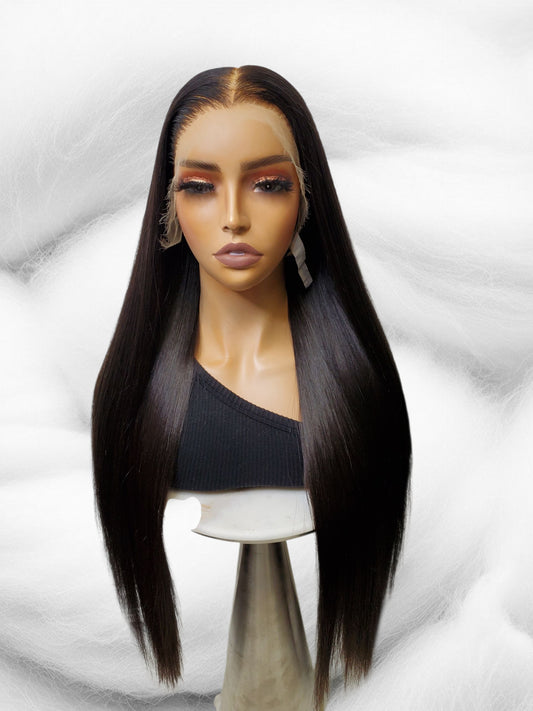 26" Natural Straight HD Lace Frontal Wig – Raw Human Hair, 13x6 Lace, 400g