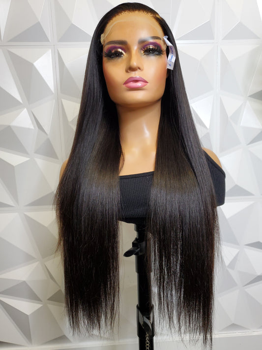 24" Natural Straight HD Lace Closure Wig – Raw Human Hair, 6x6 Lace, 400g